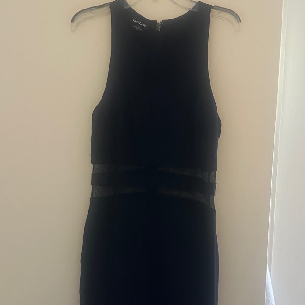 Bebe Black Midi Dress with Sheer Accents